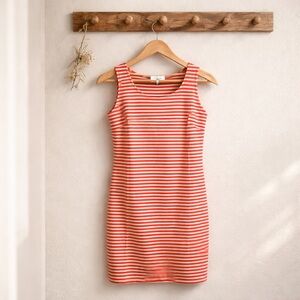 Active USA Coral and White Striped Sleeveless Shift Dress